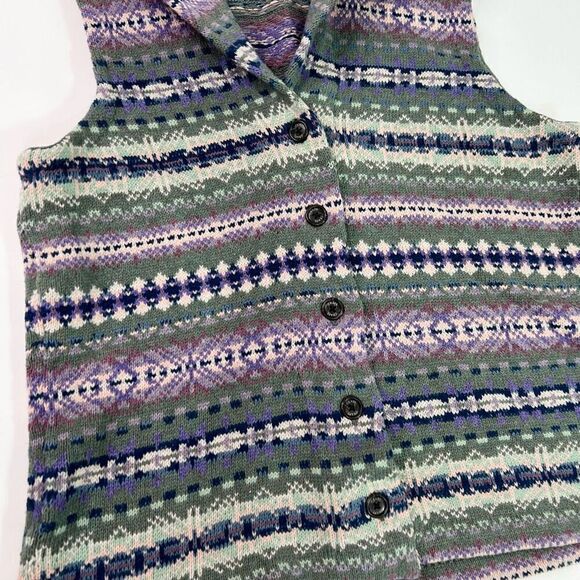 Chaps Sweater Vest Women Medium Button Up Fair Isle Grant Grandma Cozy Canincore - Picture 2 of 10